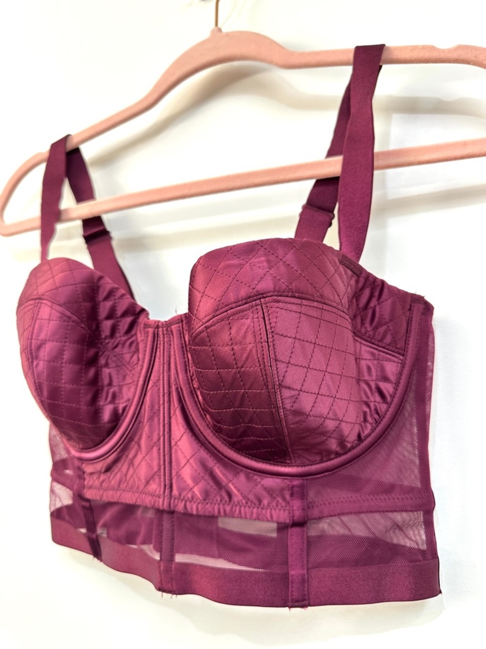 Victoria's Secret Very Sexy Longline Balconette Bra Wine Satin Mesh Corset Style - Picture 3 of 8